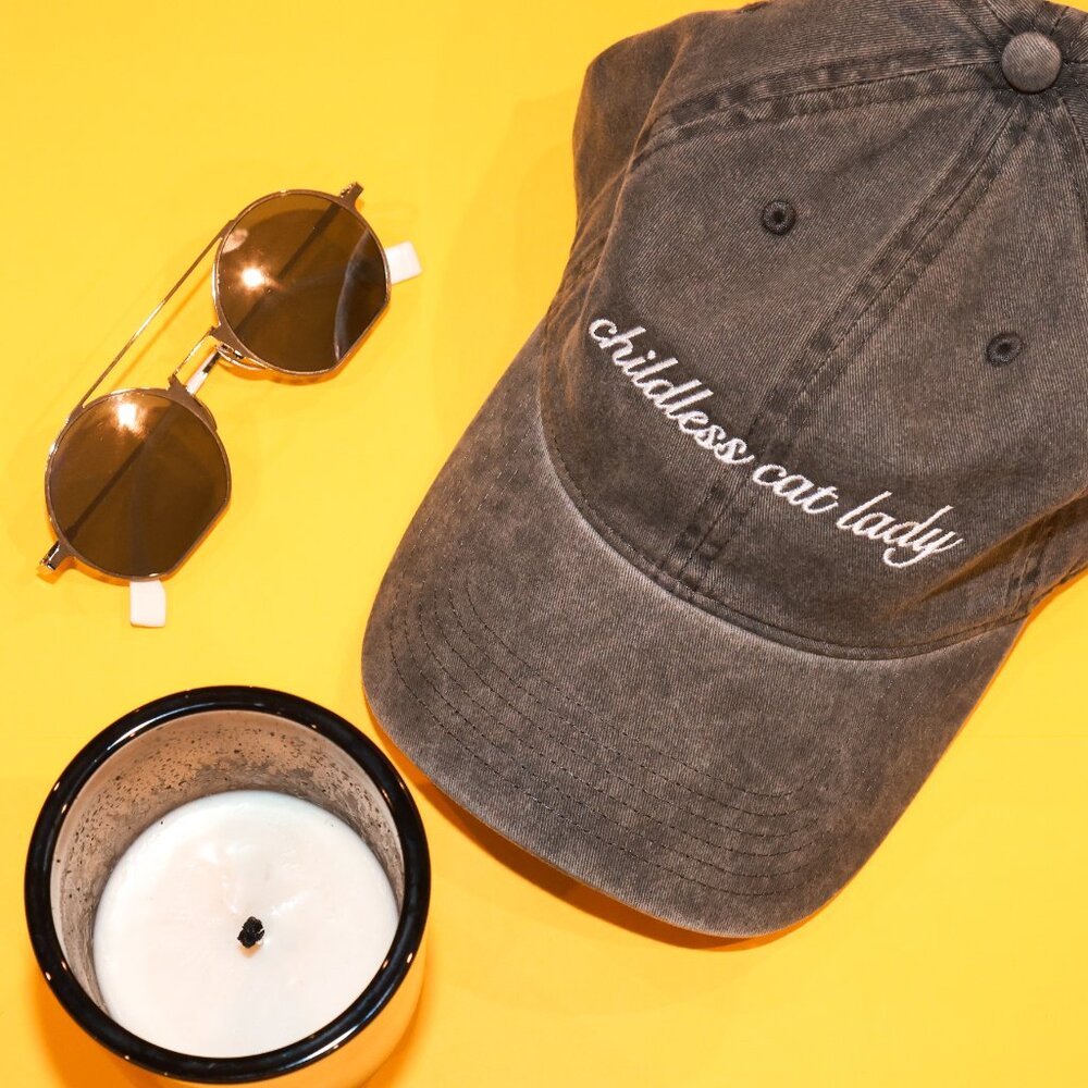 Childless Cat Lady charcoal gray dad cap hat - Picture 8 of 8